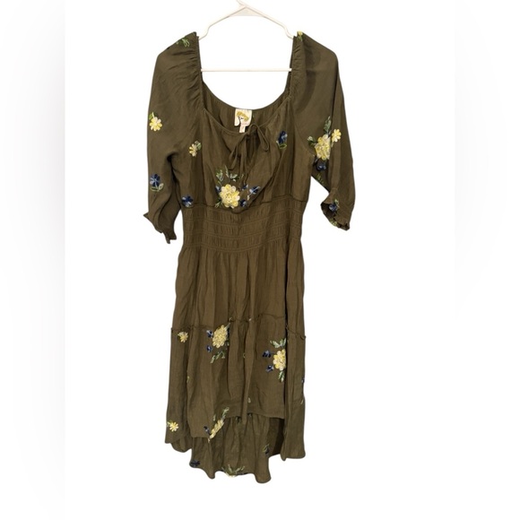 Anthropologie Fig & Flower Floral Olive Green Dress hi-low size PL Boho feminine - Picture 4 of 6